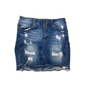 Judy Blue Distressed Small Blue Jean Mini Skirt (AE4)